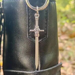 Gothic Sword Boot Charms, Vintage Inspired Silver Tone engraved accents New